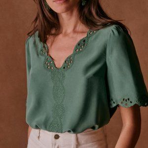 Sezane Francia Blouse in Sage